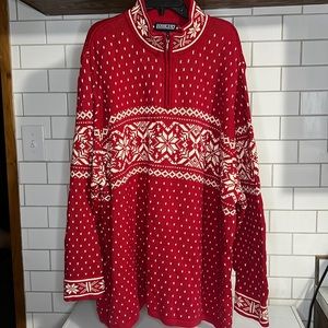 Lands End Pullover Sweater Quarter Zip Fair Isle Nordic Ski XXXL red
